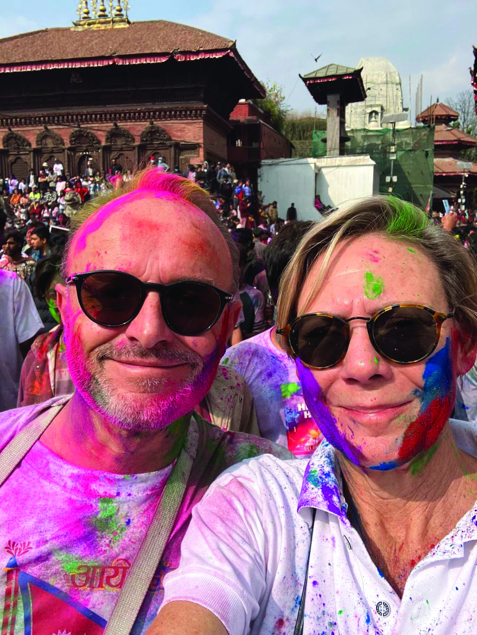 Ambassador and her spouse (Mr Frédéric Vassort) celebrate Holi in Kathmandu.jpeg